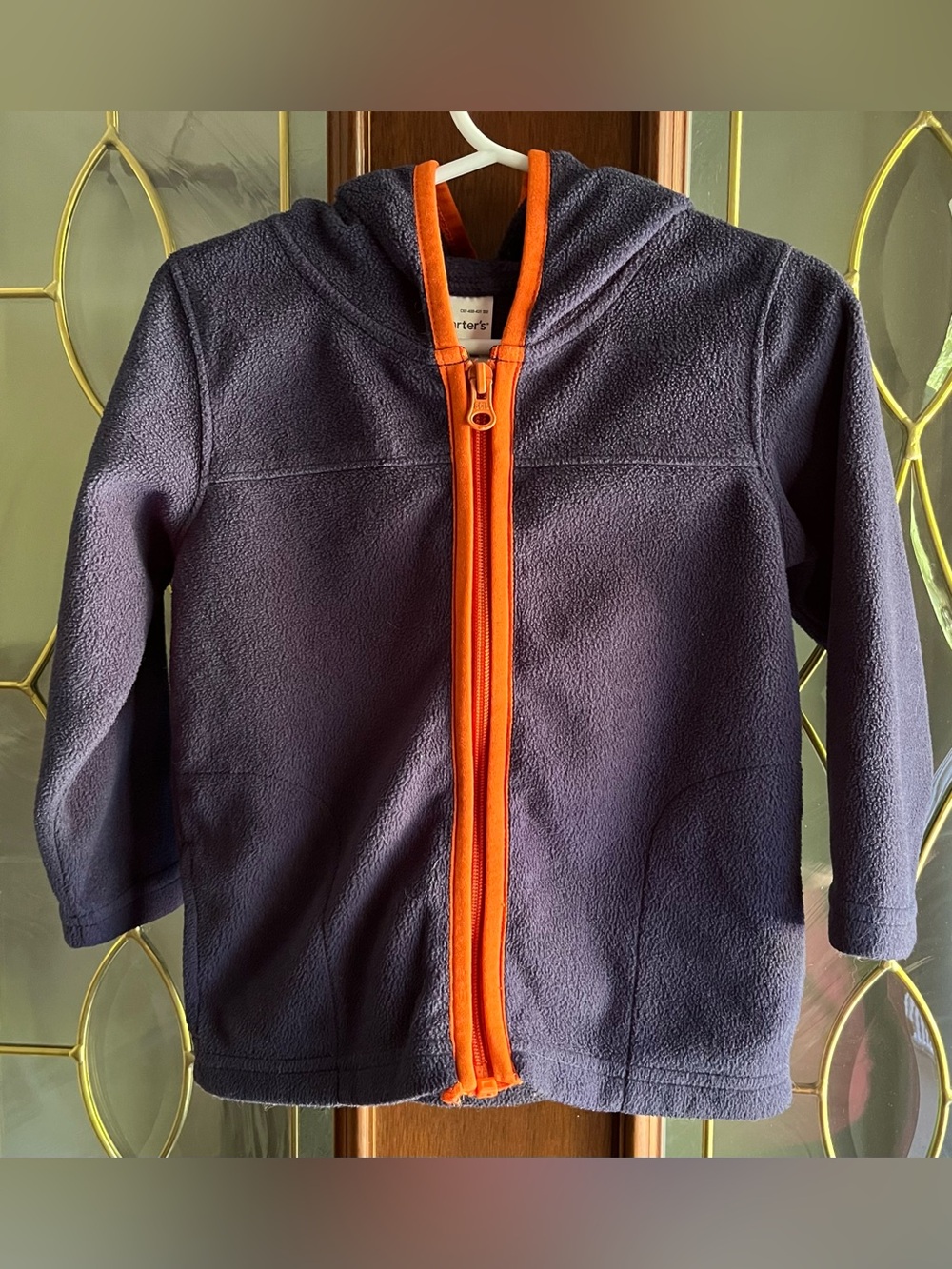 Carter’s Navy Blue & Orange Fleece Hooded Zip Up Light Jacket Boys Size 24M